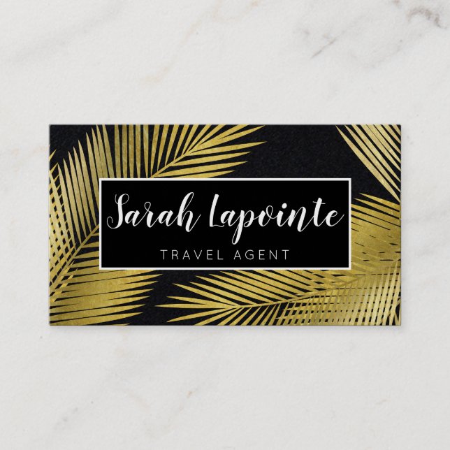 Tropical Gold & Black Palm Leaves Elegant Design Business Card (Front)