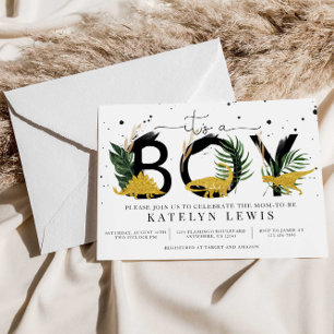 Tropical Gold Dinosaurs Baby Shower Invitation