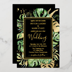 Tropical Gold Foil & Black Elegant Foliage Wedding