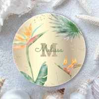 Tropical Gold Foil Floral Foliage Monogram Script 