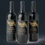 Tropical Gold Glitter Palm Christmas Holiday Wine Label<br><div class="desc">Glamourous, elegant gold glitter tropical palm tree fronds on a black background with your greeting and info in chic lettering on these wine bottle labels - fun for personalised wine gifts for the holidays. Click the PERSONALIZE button, then Customise further link to arrange, add or delete text; change fonts and...</div>