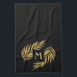 Tropical Gold Glitter Palm Tree Fronds on Black Tea Towel<br><div class="desc">Stylish faux gold glitter tropical palm tree fronds on a black with a gold monogram initial are featured on this kitchen hand towel. Adds a beautiful touch to your home decor,  party or give as a house warming,  hostess or Christmas gift. COORDINATING items in our store --> http://bit.ly/2JTL3xH <--</div>