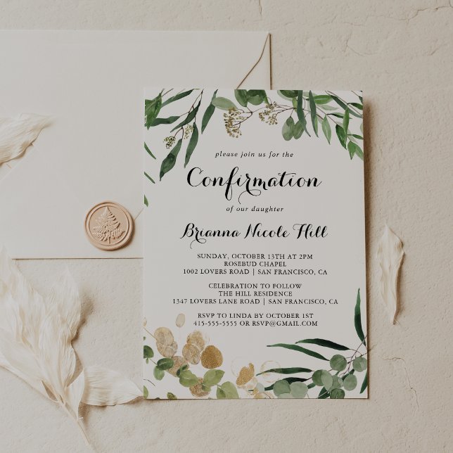 Tropical Gold Green Foliage Confirmation  Invitation (Creator Uploaded)