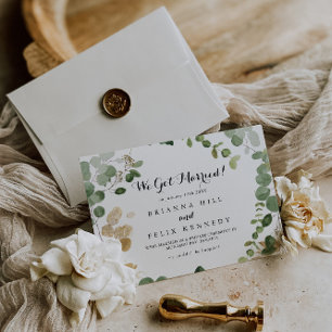 Tropical Gold Green Foliage Elopement Announcement