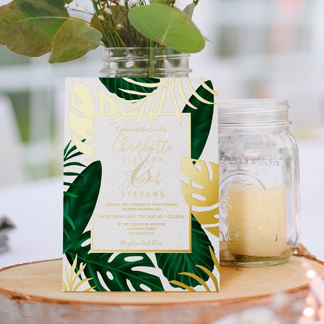 Tropical gold green leaf watercolor script wedding (Creator Uploaded)