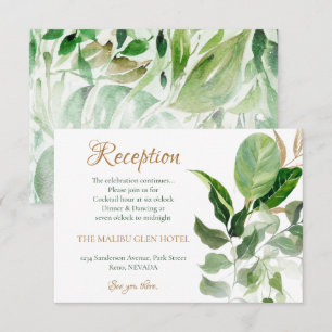 Tropical Gold & Green Monstera Leaves Reception Enclosure Card