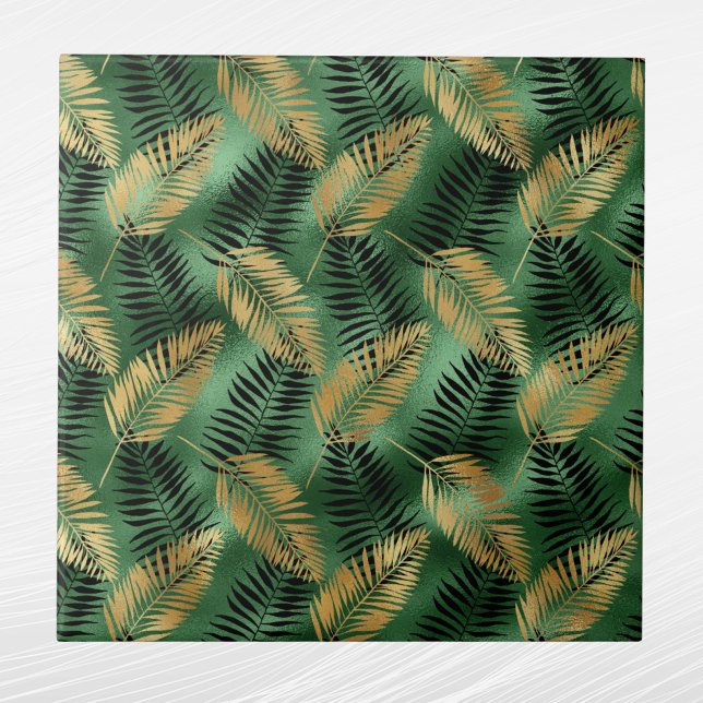 Tropical Gold Green Palm Leaves Tile (Creator Uploaded)