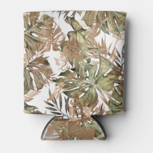 Tropical Gold Leaves Floral Seamless Can Cooler