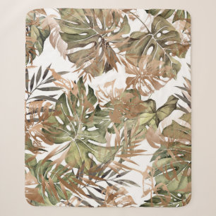 Tropical Gold Leaves Floral Seamless Sherpa Blanket