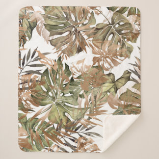 Tropical Gold Leaves Floral Seamless Sherpa Blanket