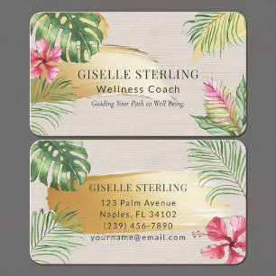 Tropical Gold Linen Brushed Watercolor Luxury Business Card