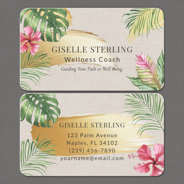 Tropical Gold Linen Brushed Watercolor Luxury Business Card (Creator Uploaded)
