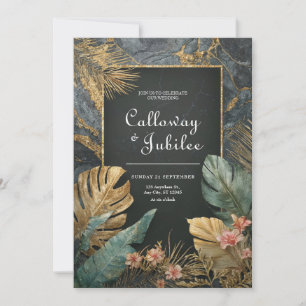 Tropical Gold Marble VIP Wedding Invitation