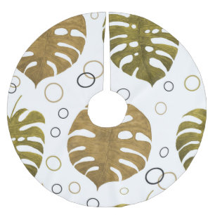 Tropical Gold: Monstera Leaf Watercolor Brushed Polyester Tree Skirt