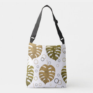 Tropical Gold: Monstera Leaf Watercolor Crossbody Bag