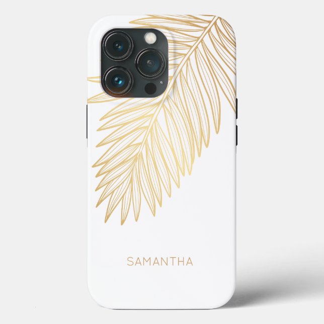 Tropical Gold Palm Leaf, Your Name Case-Mate iPhone Case (Back)