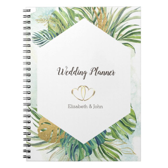 Tropical Gold Palm Leaves Summer Notebook (Front)