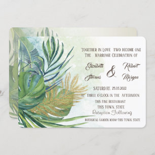Tropical Gold Palm Leaves Summer Wedding I Invitation