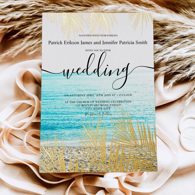 Tropical gold palm tree elegant script wedding (Creator Uploaded)