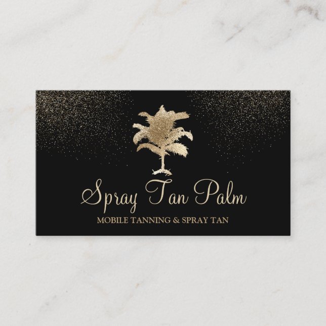 Tropical Gold Palm Tree Tan Spray Sparkling Business Card (Front)