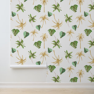Tropical Gold Palm Trees Leaves Wallpaper