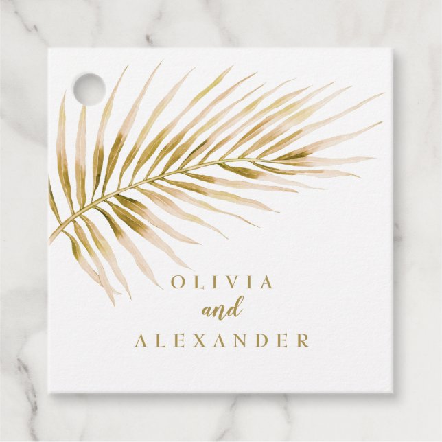 Tropical Gold Palm wedding Favour Tags (Front)