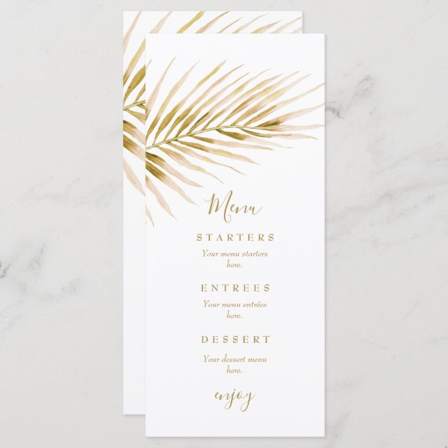 Tropical Gold Palm wedding Menu (Front/Back)