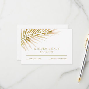 Tropical Gold Palm wedding RSVP Card