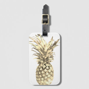 Tropical Gold Pineapple on White Luggage Tag