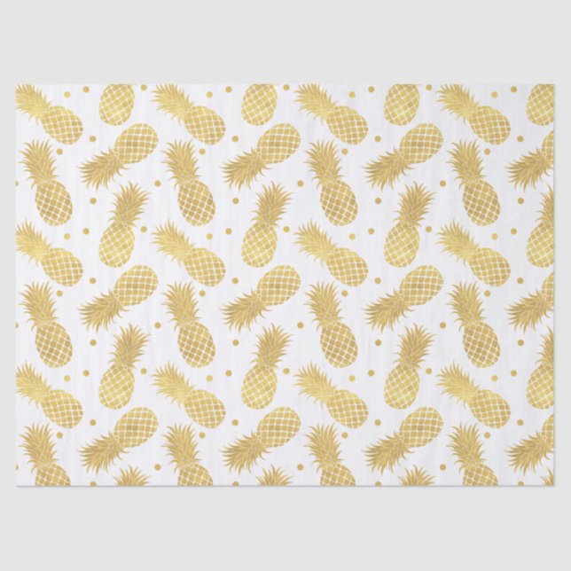 Tropical Gold Pineapples and Confetti Dots Tissue Paper (Front)