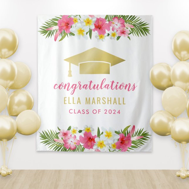 Tropical Gold Pink Congratulations Grad Backdrop Tapestry (Creator Uploaded)
