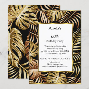 Tropical Gold Plants White birthday party Invitation