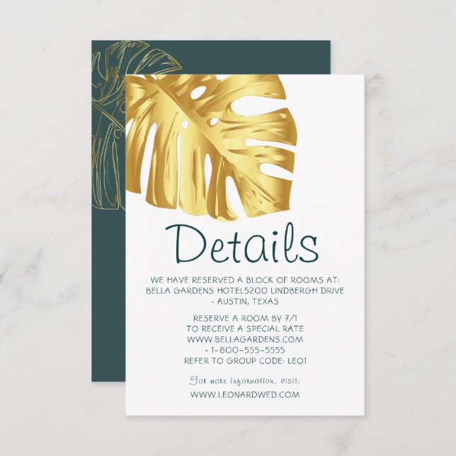 Tropical Gold Wedding Details Invitation (Front/Back)