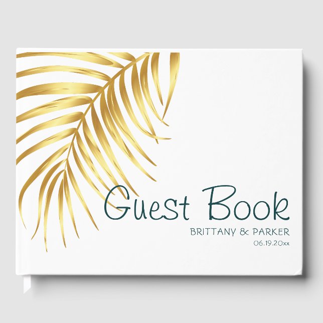 Tropical Gold Wedding Personalised Guest Book (Front)