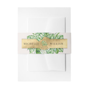 tropical golden foliage monogram Wedding Invitatio Invitation Belly Band