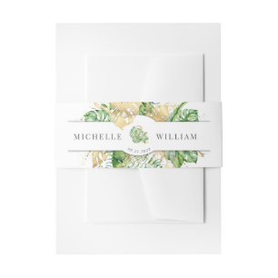 tropical golden foliage monogram Wedding Invitation Belly Band