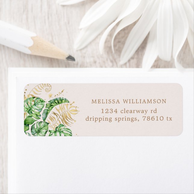 tropical golden foliage return address label (Insitu)