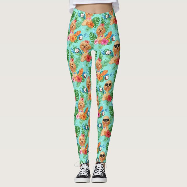 Tropical Goldendoodle Beach Vibes Leggings (Front)
