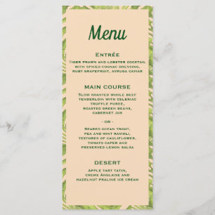 Tropical Green and Blush Wedding Menu