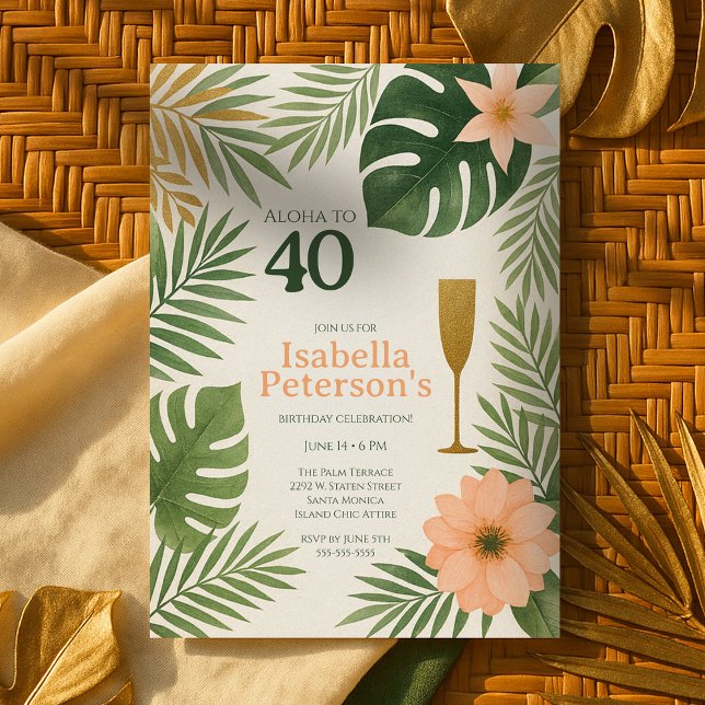 Tropical Green and Gold Aloha Birthday Party Invitation (Tropical Green and Gold Aloha Birthday Party Invitation
)
