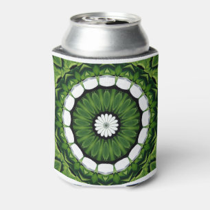 Tropical Green and White Flora Mandala Can Cooler