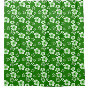 Tropical Green And White Hawaii Turtle Shower Curt Curtain