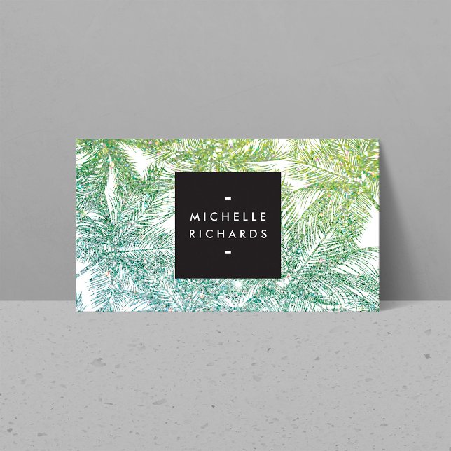 Tropical Green/Aqua Glitter Palms Business Card (Creator Uploaded)