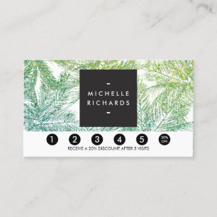 Tropical Green/Aqua Glitter Palms Loyalty Card