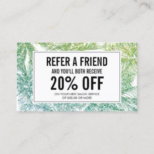 Tropical Green/Aqua Glitter Palms Referral Card