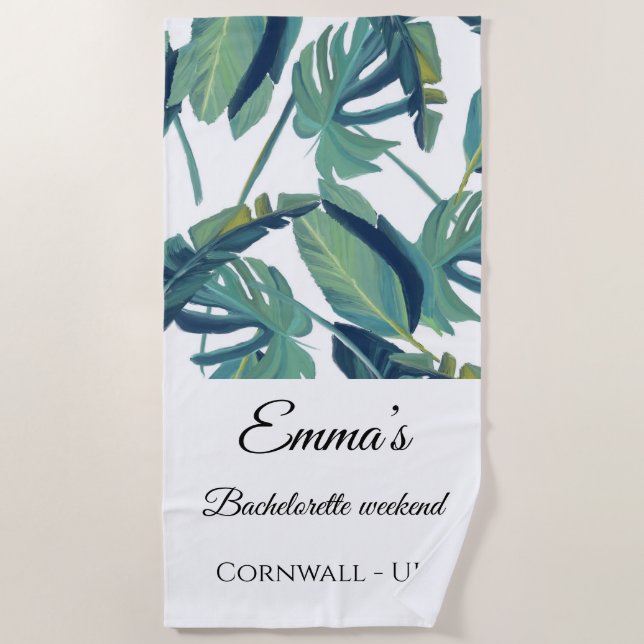 Tropical Green Bachelorette Weekend Beach Towel (Front)