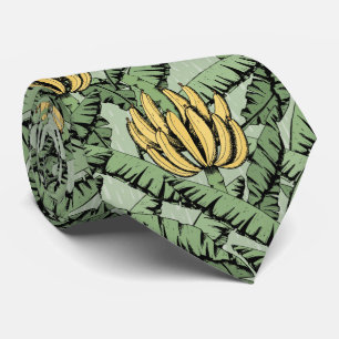 Tropical Green Banana Leaves and Yellow Bananas Tie