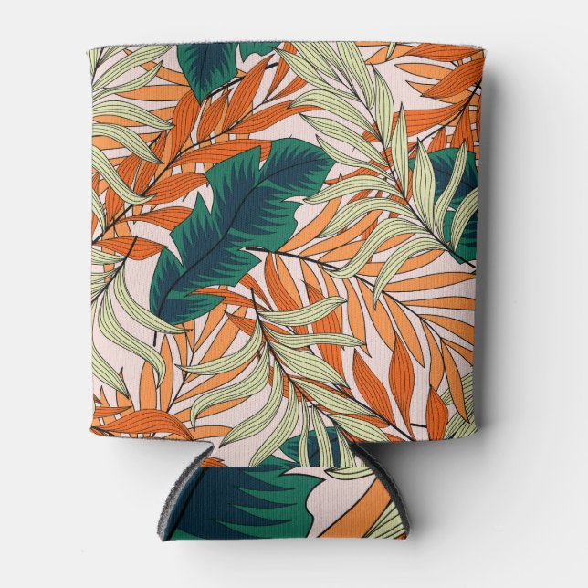 Tropical green beige leaves, seamless pattern. can cooler (Front)