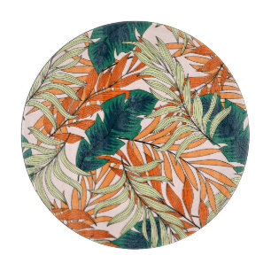 Tropical green beige leaves, seamless pattern. cutting board