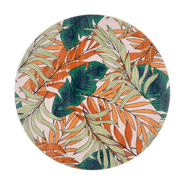 Tropical green beige leaves, seamless pattern. cutting board (Front)